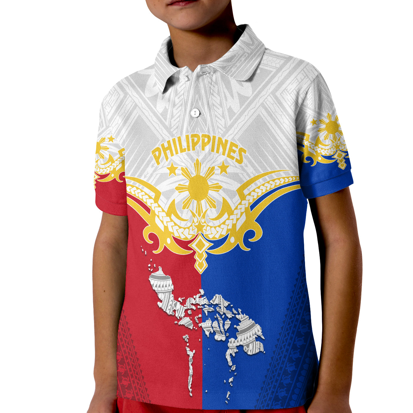 Personalised Philippines Polo Shirt KID Tribal Mix Style LT7 Kid White - Polynesian Pride