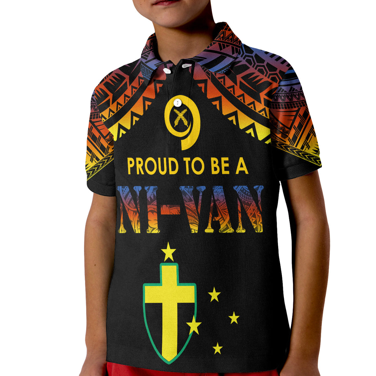 Vanuatu Proud To Be A Ni-Van - Polynesian Pattern Polo Shirt KID - Tafea Province LT7 Kid Black - Polynesian Pride
