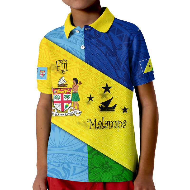 Malampa Fiji Day Polo Shirt Polynesian Line Arty Style LT9 Kid Yellow - Polynesian Pride