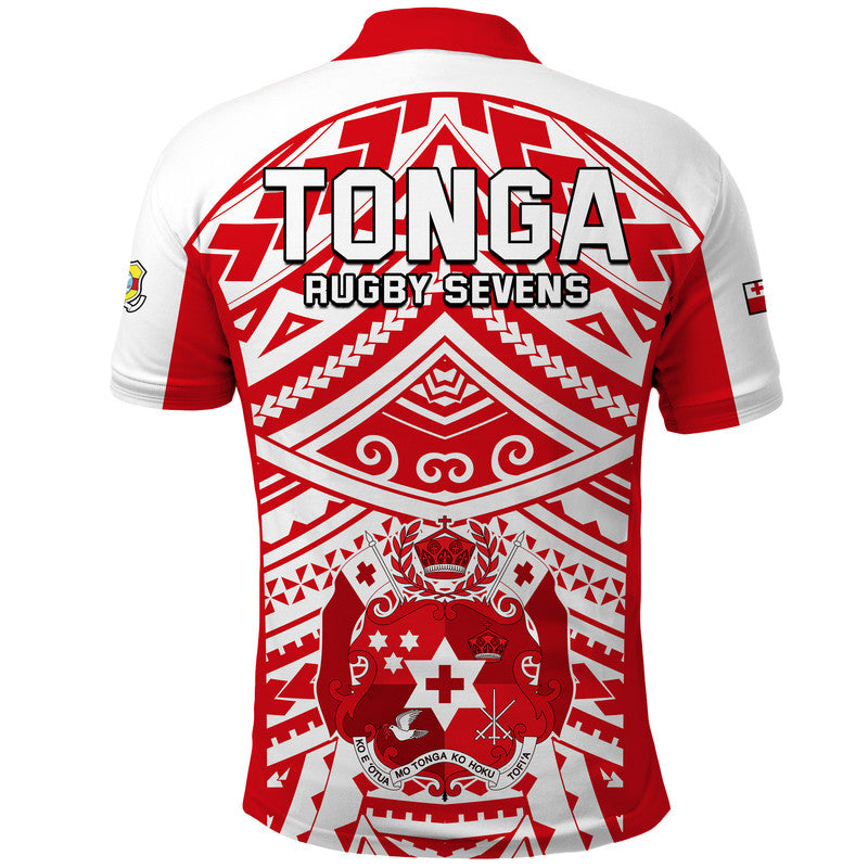 Tonga Rugby Sevens Polo Shirt Coat of Arms Tribal Polynesian Pattern LT9 - Polynesian Pride