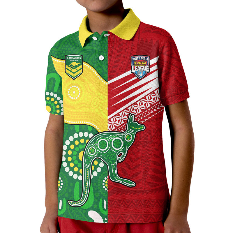 (Custom Personalised) Australia Kangaroos and Mate Maa Tonga Kid Polo Shirt No2 LT9 Kid Red - Polynesian Pride