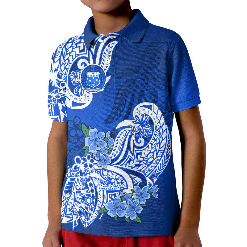 Polynesian Samoa Floral Tribal Kid Polo Shirt LT9 Kid Blue - Polynesian Pride