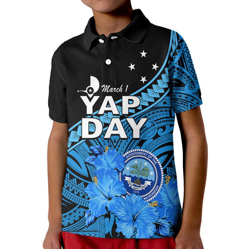 (Custom Personalised) Yap State Day Kid Polo Shirt Yap Flag and FSM Seal LT9 Kid Blue - Polynesian Pride