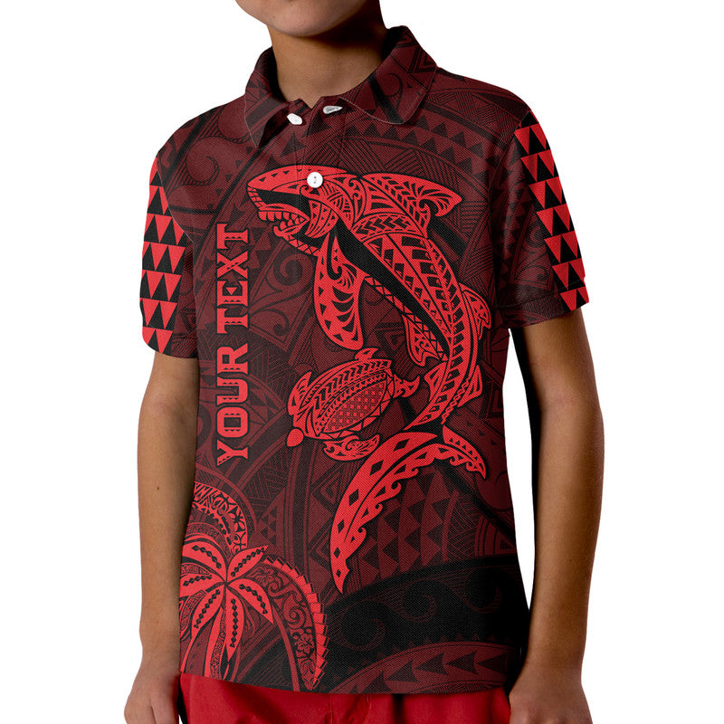 Custom Hawaii Polo Shirt Shark and Turtle Mix Kakau Red LT9 - Polynesian Pride