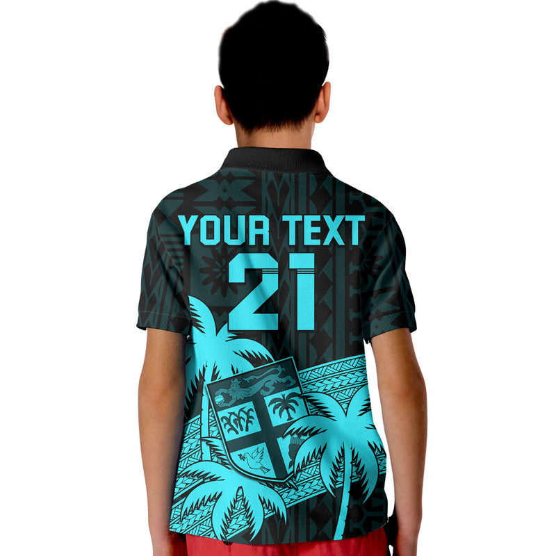 (Custom Personalised) Fiji Rugby Sevens Kid Polo Shirt Tapa Palm Tree and Fijian Coat of Arms LT9 - Polynesian Pride