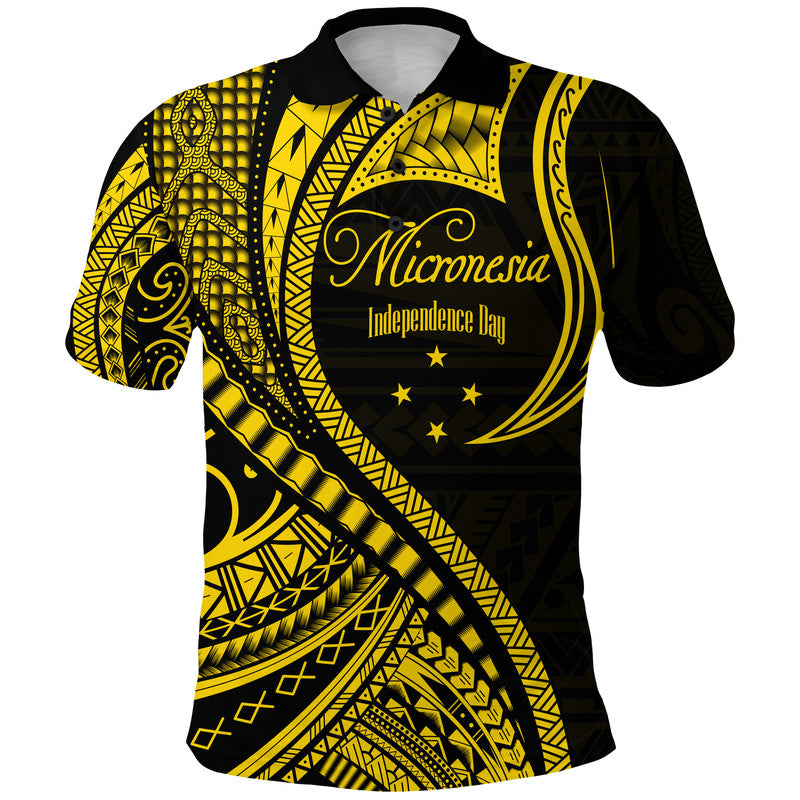 Custom Federated States of Micronesia Independence Day Polo Shirt Gold Polynesian Wave Style LT9 Adult Gold - Polynesian Pride