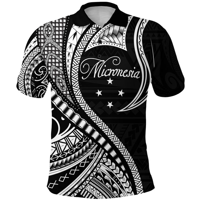 Custom Federated States of Micronesia Polo Shirt Black Polynesian Wave Style LT9 Adult Black - Polynesian Pride