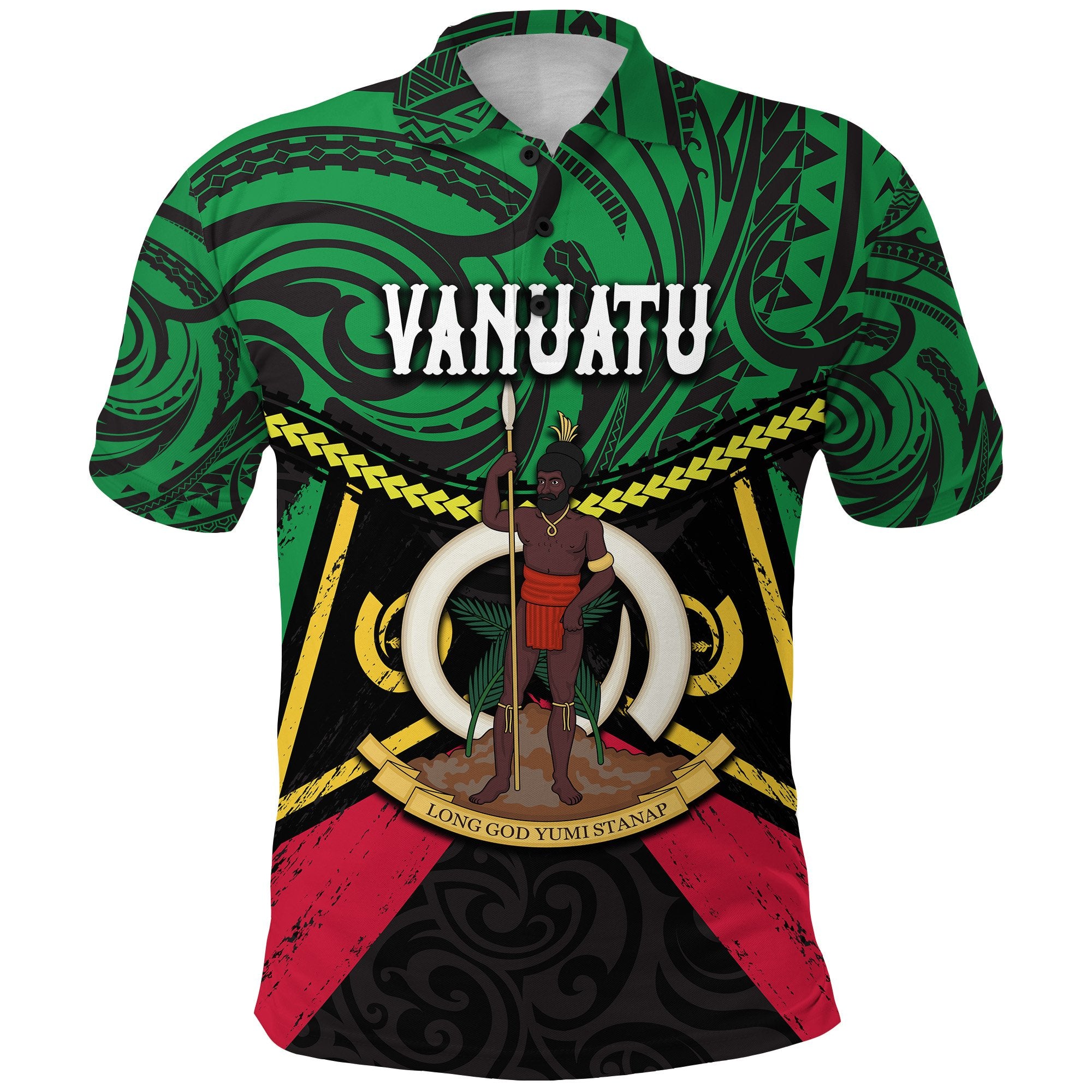 Vanuatu Rugby Polo Shirt Polynesian Waves Style Unisex Green - Polynesian Pride