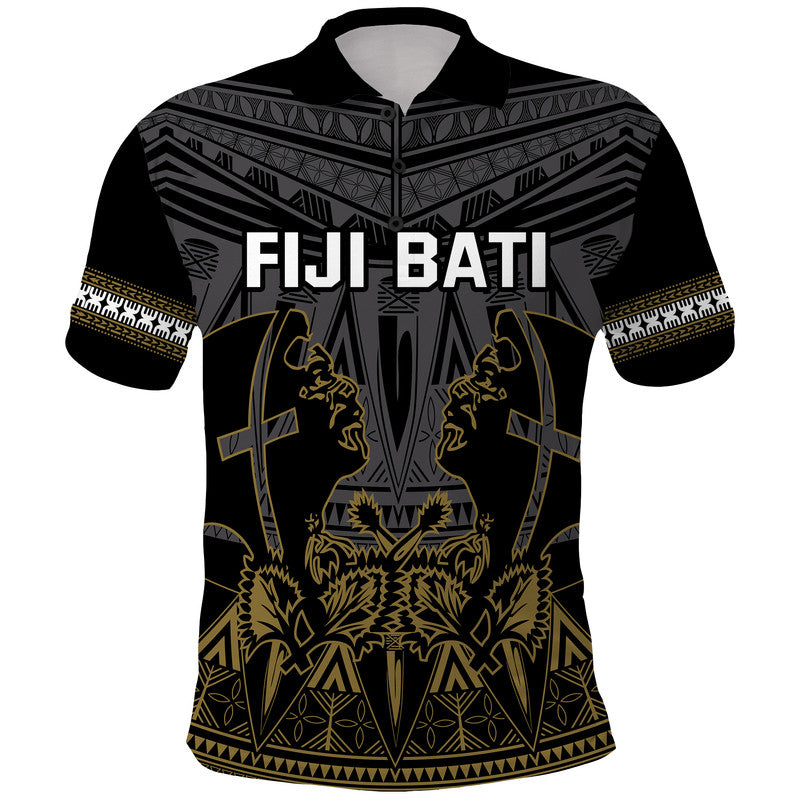 (Custom Personalised) Fiji Rugby Bati Polo Shirt Fijian Coat Of Arms Tapa Pattern LT9 Unisex Black - Polynesian Pride