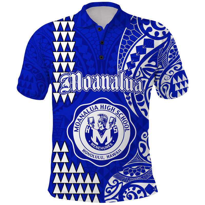 Hawaii Moanalua High School Polo Shirt Tribal Kakau LT9 Blue - Polynesian Pride
