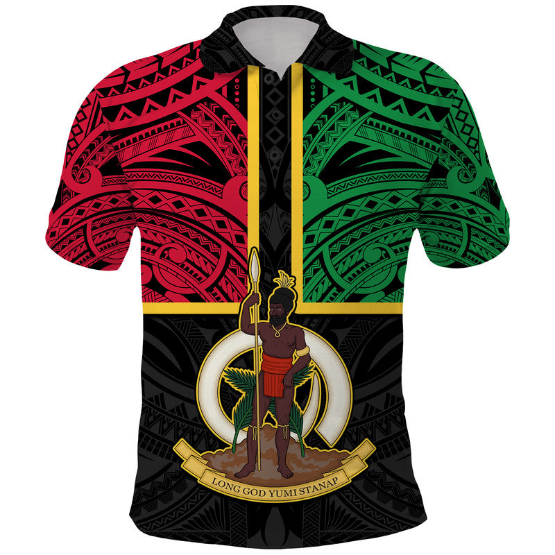 Custom Vanuatu Polo Shirt Tribal Vanuatu Coat Of Arms Flag Style LT9 Black - Polynesian Pride