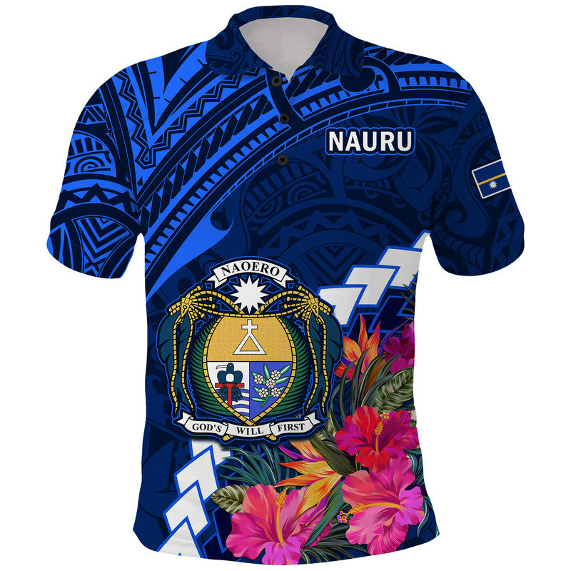 Custom Nauru Coat of Arms Polo Shirt Polynesian Tropical LT9 Blue - Polynesian Pride