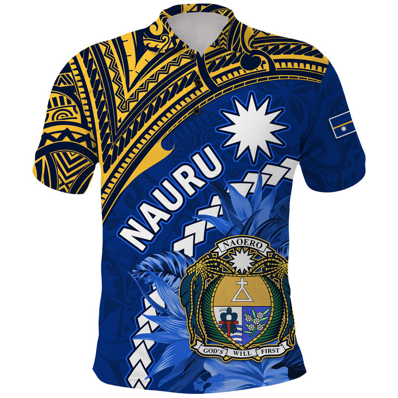 Nauru Coat of Arms Polo Shirt Polynesian With Frigatebird LT9 Blue - Polynesian Pride