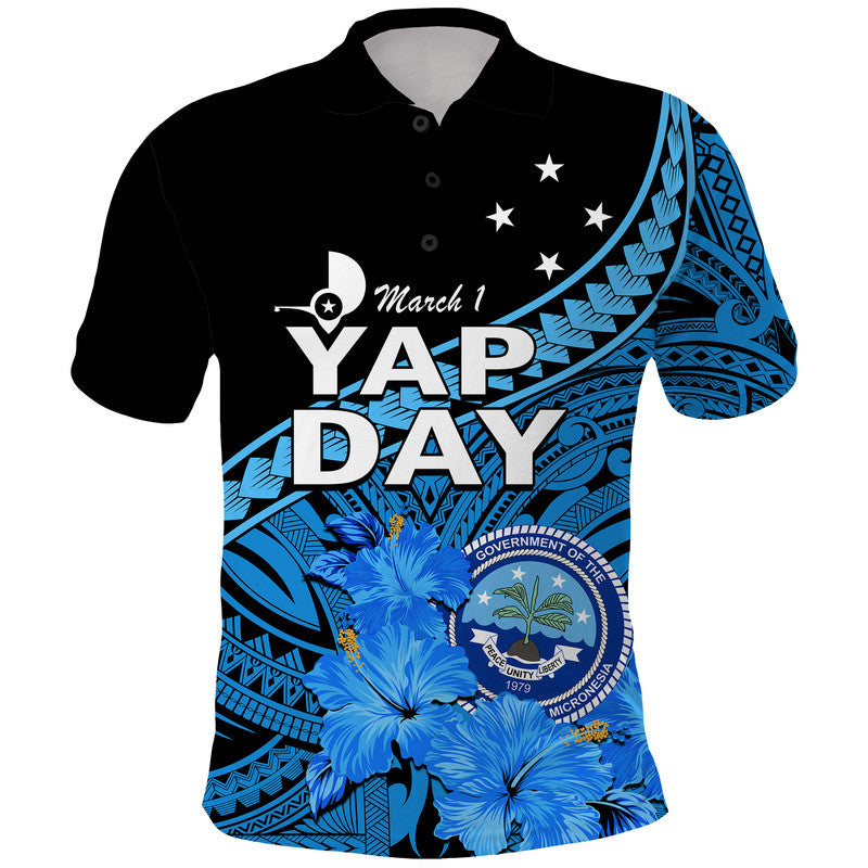 Custom Yap State Day Polo Shirt Yap Flag and FSM Seal LT9 Blue - Polynesian Pride