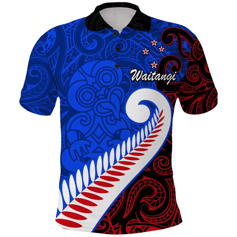 Waitangi Day Polo Shirt Aotearoa Hei Tiki Silver Fern LT9 Blue - Polynesian Pride