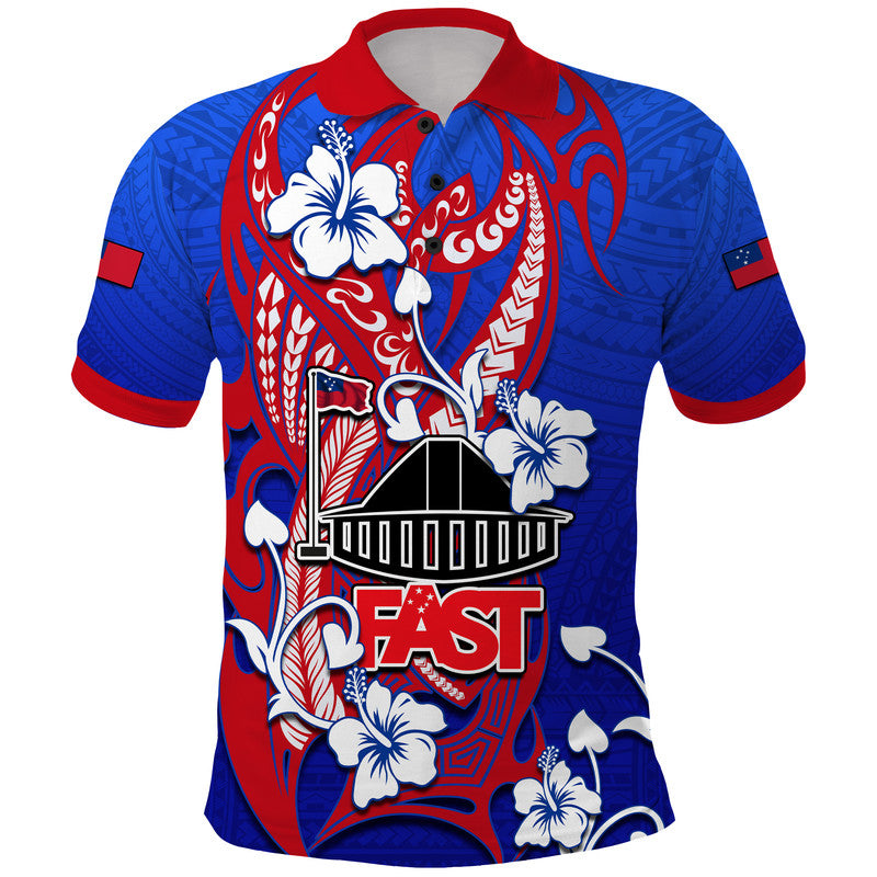 Custom Special Samoa FAST Party Polo Shirt Tribal Samoan Hibiscus Design LT9 Blue - Polynesian Pride