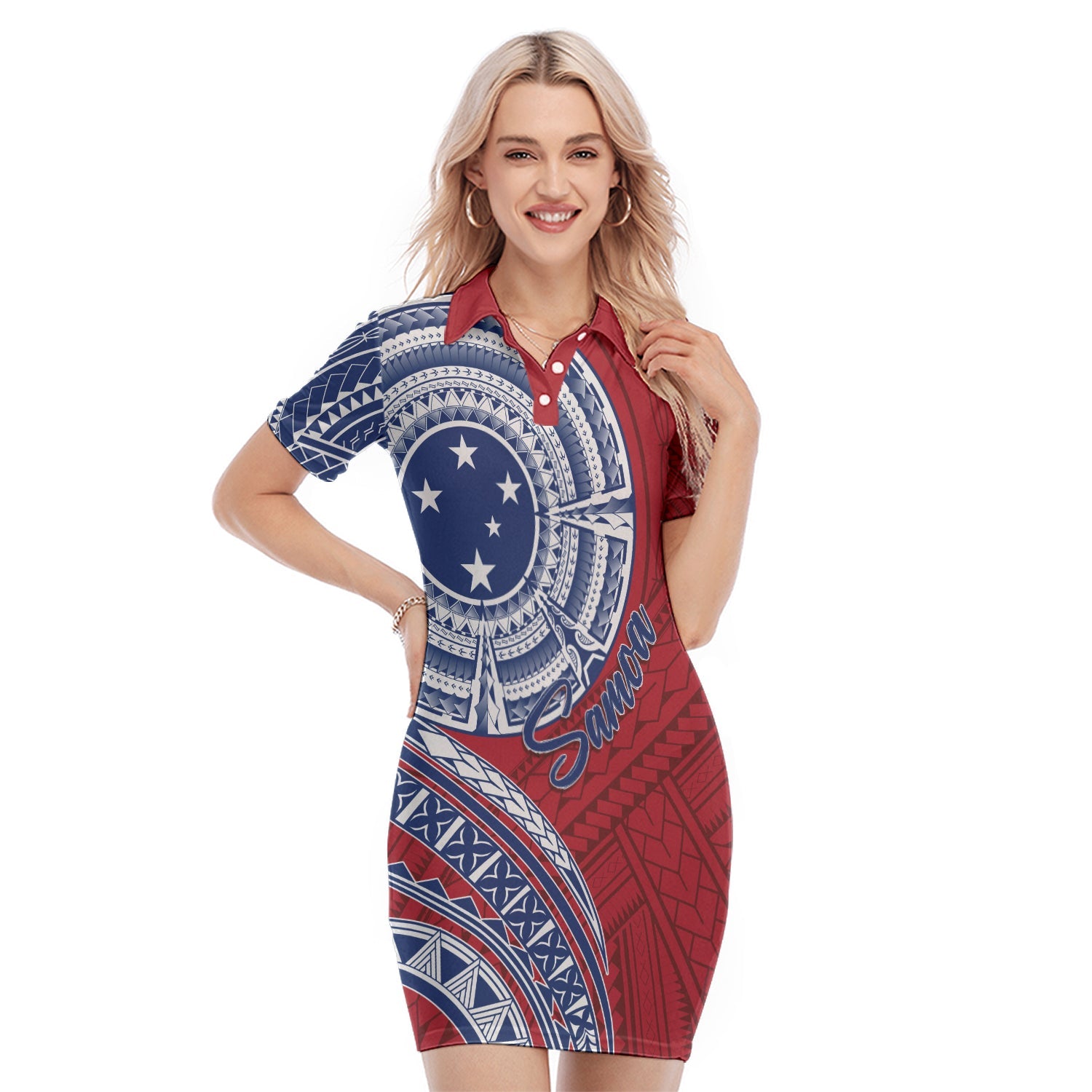 Samoa Personalised Polo Dress Independence Day Flag Style LT7 Red - Polynesian Pride