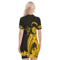 Maori Floral Pattern Polo Dress Hummingbird - Gold LT7 - Polynesian Pride