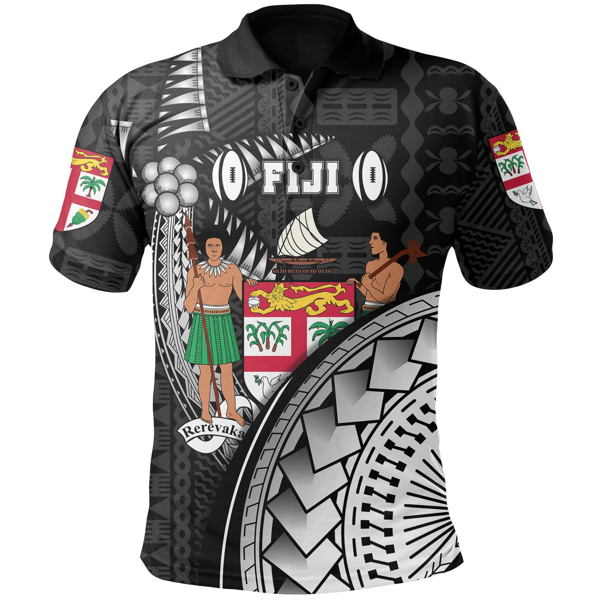 Custom Fiji Tapa Rugby Polo Shirt Armor Style - Polynesian Pride