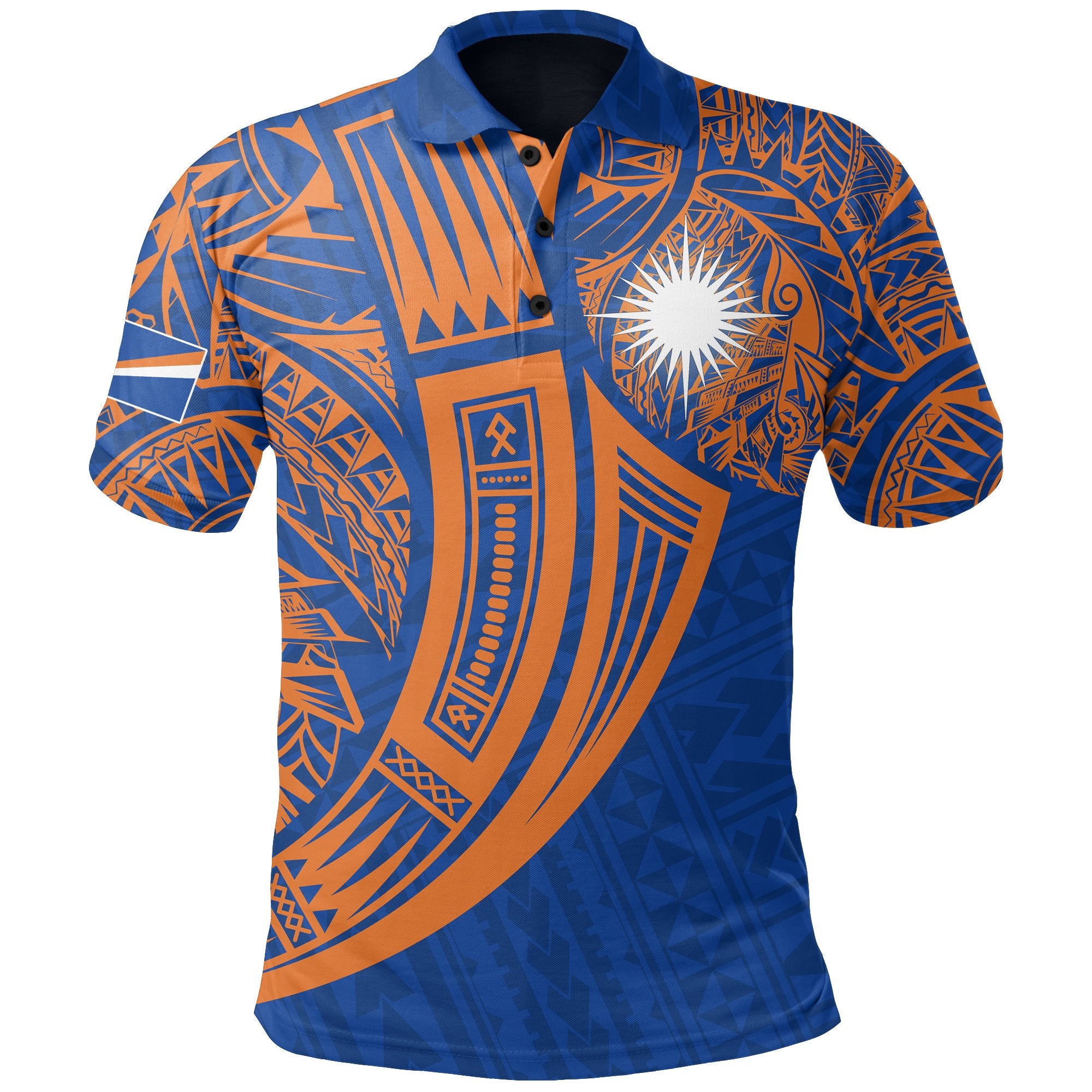 Marshall Islands Polynesian Polo Shirt Tribal Tattoo Unisex Blue - Polynesian Pride