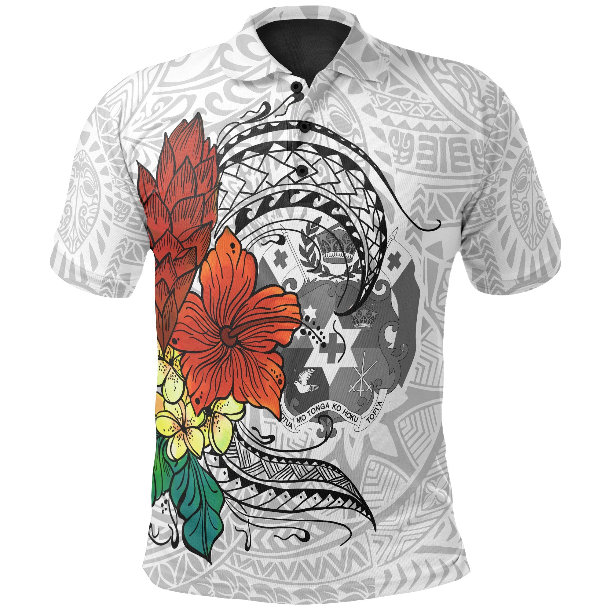 Tonga Polo Shirt Tropical Flowers White Patterns Style Unisex White - Polynesian Pride