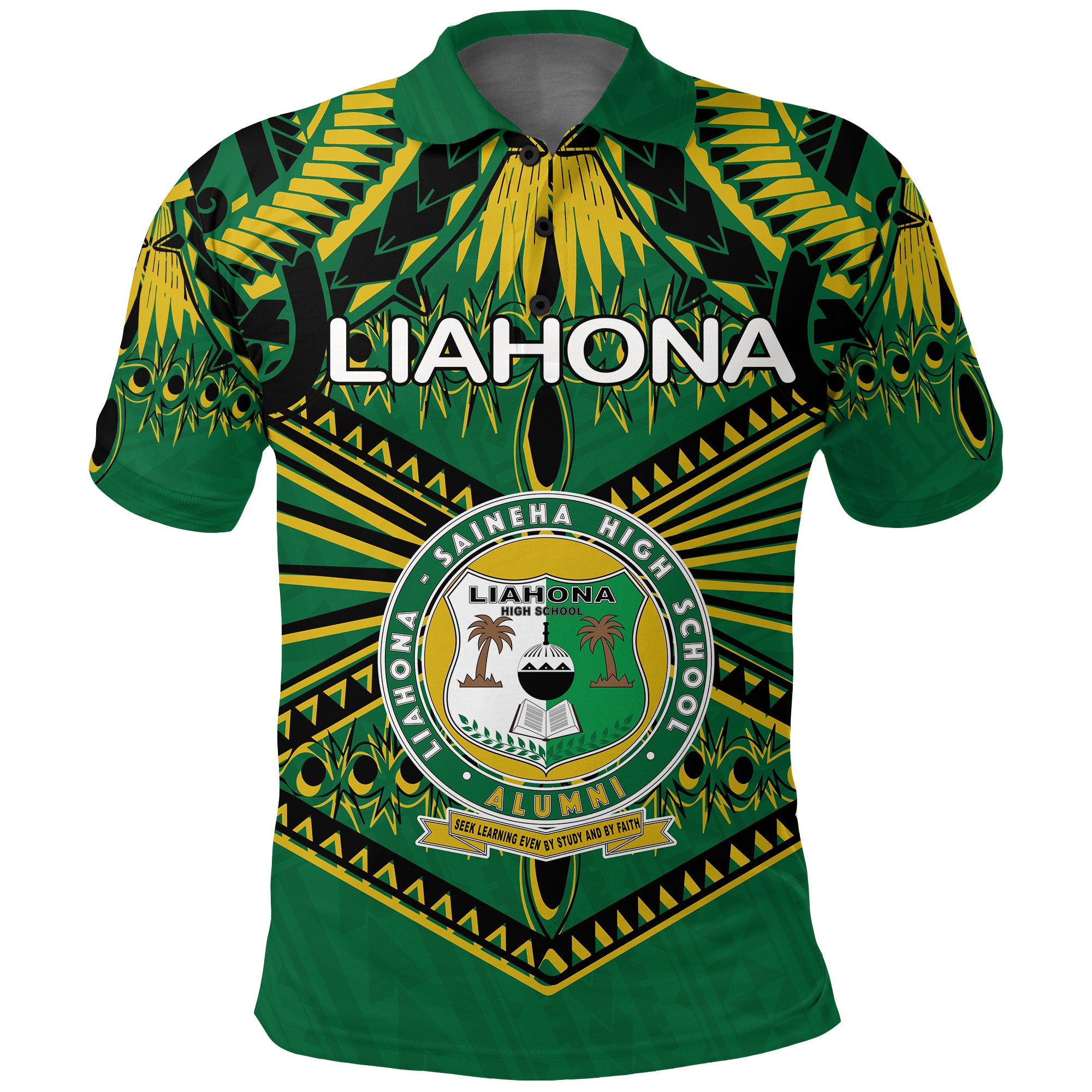 Custom Liahona High School Polo Shirt Tongan Ngatu LT4 Unisex Green - Polynesian Pride