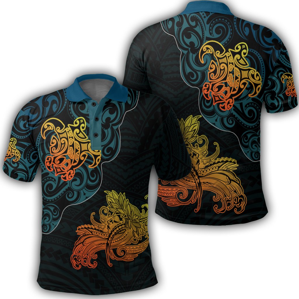 Hawaiian Polynesian Hula Girl and Turtle Polo Shirt The Wave Style Unisex Blue - Polynesian Pride