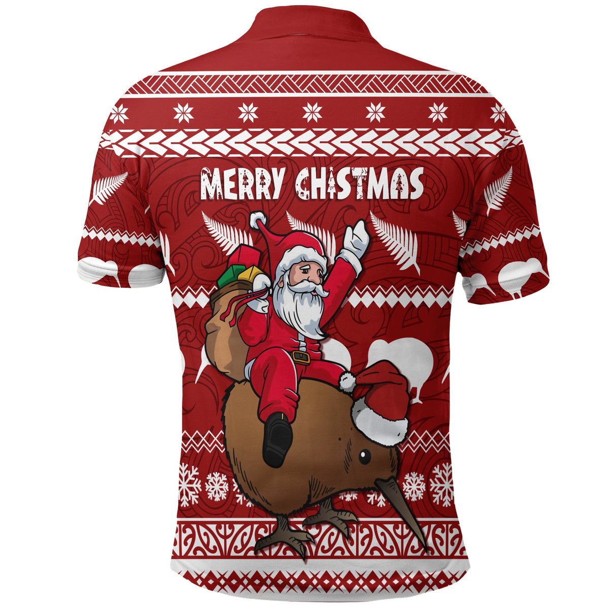 New Zealand Xmas Polo Shirt Mere Kirihimete Santa With Kiwi Bird LT7 - Polynesian Pride