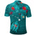 Hawaiian Islands Polo Shirt Hawaii Tropical Flowers and Turtles Turquoise LT13 - Polynesian Pride