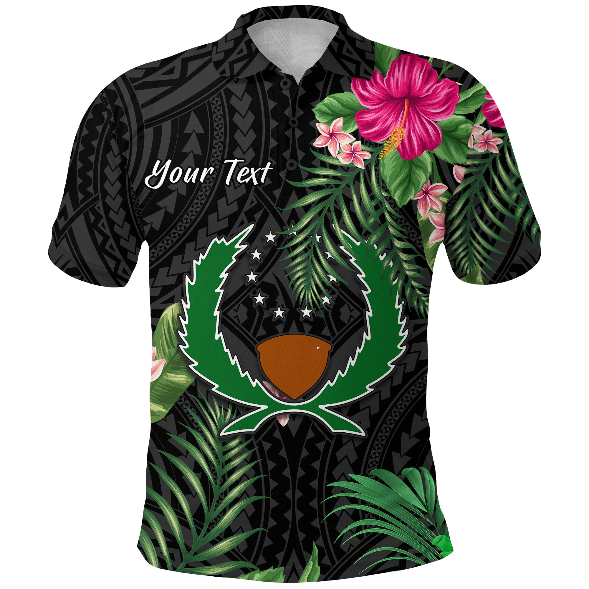 Custom Pohnpei Micronesia Polo Shirt Tropical Flowers LT13 Unisex Black - Polynesian Pride