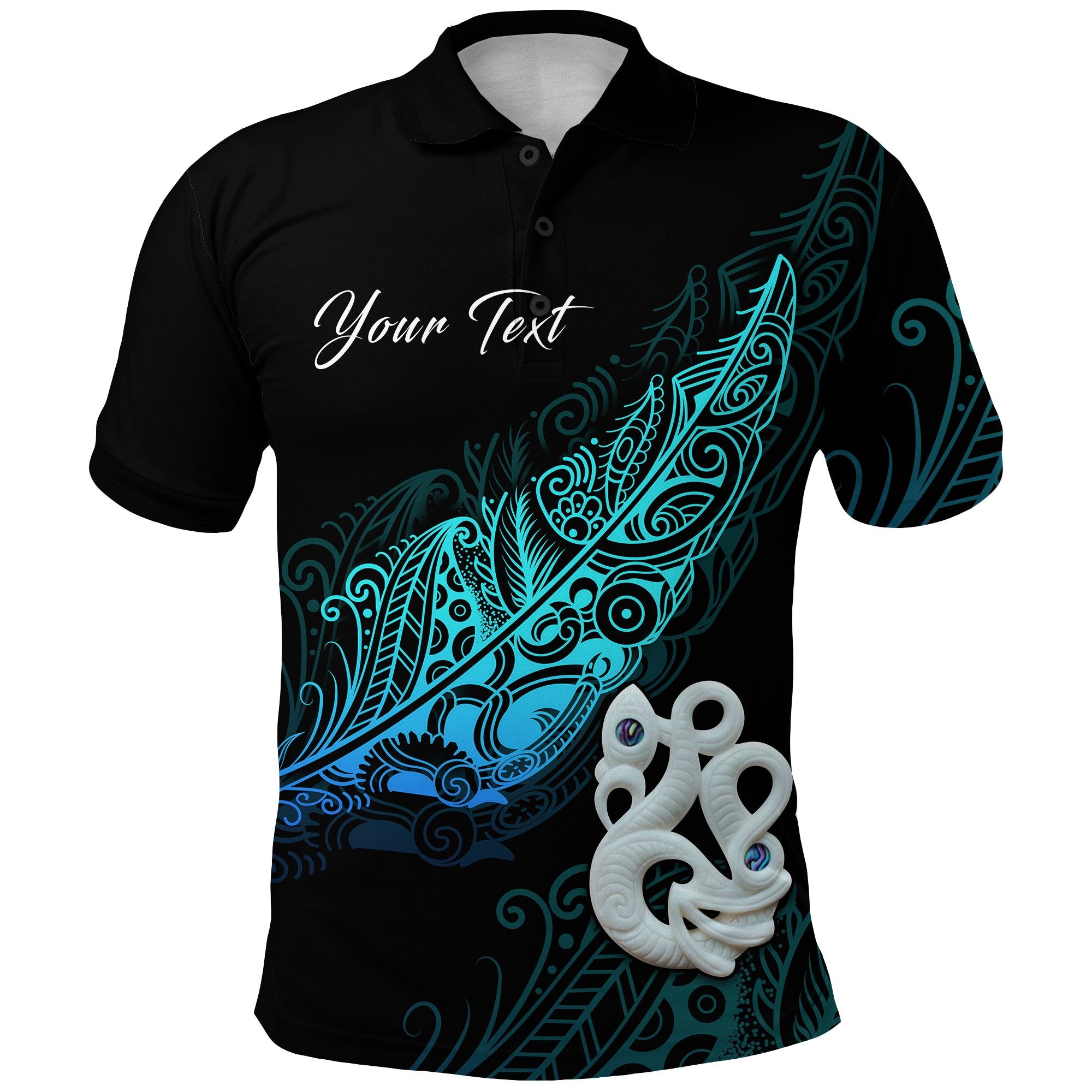 Custom Aotearoa Polo Shirt Fern Mix Manaia Matau LT13 Unisex Blue - Polynesian Pride