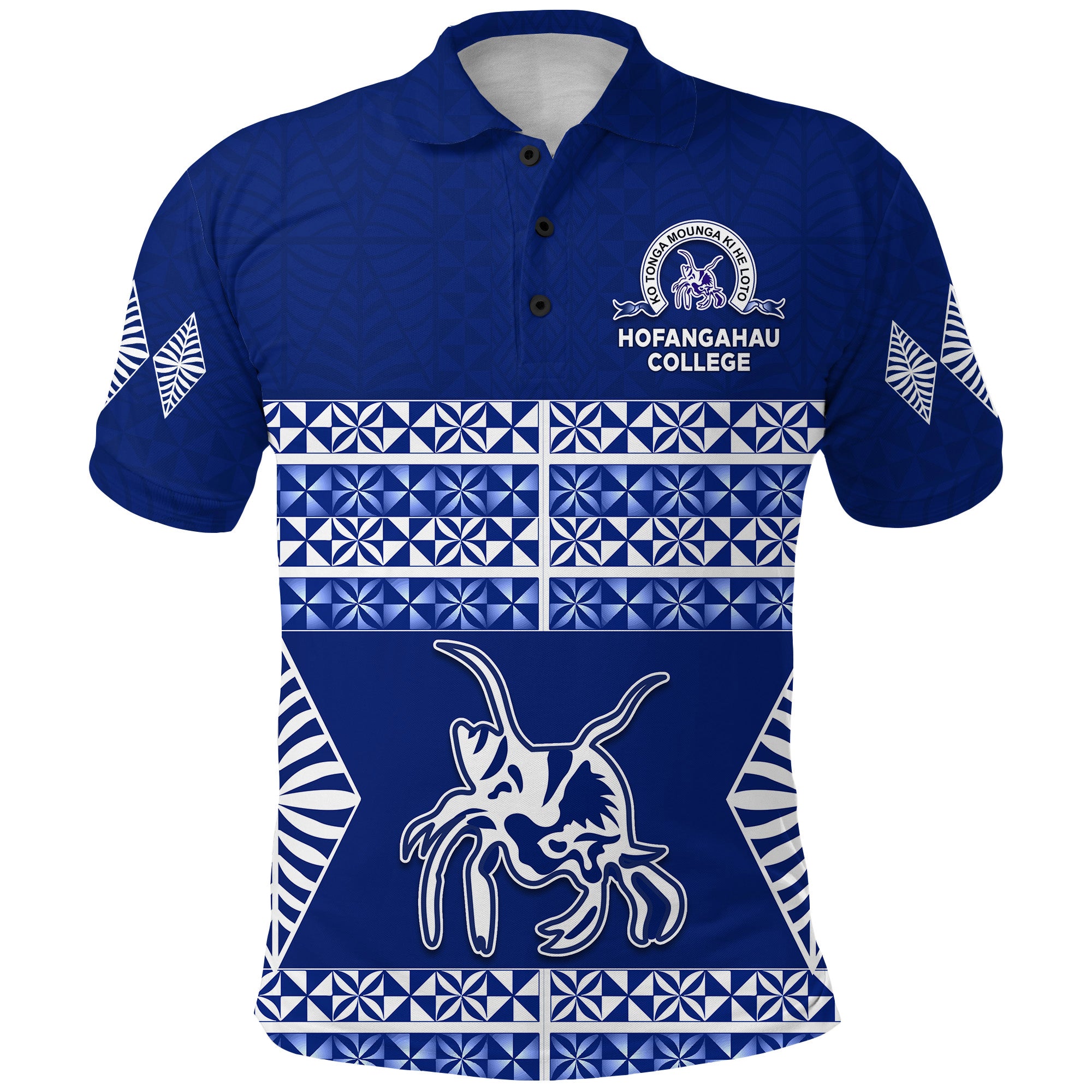 Hofangahau College Polo Shirt Eua Tonga Pattern LT13 Unisex Blue - Polynesian Pride