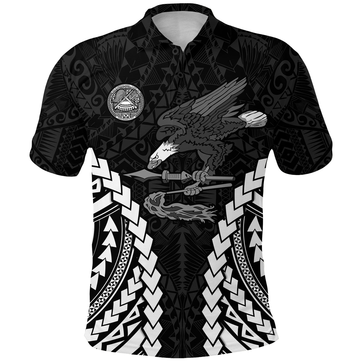 American Samoa Polo Shirt Eagle mix Polynesian LT13 Unisex Black - Polynesian Pride