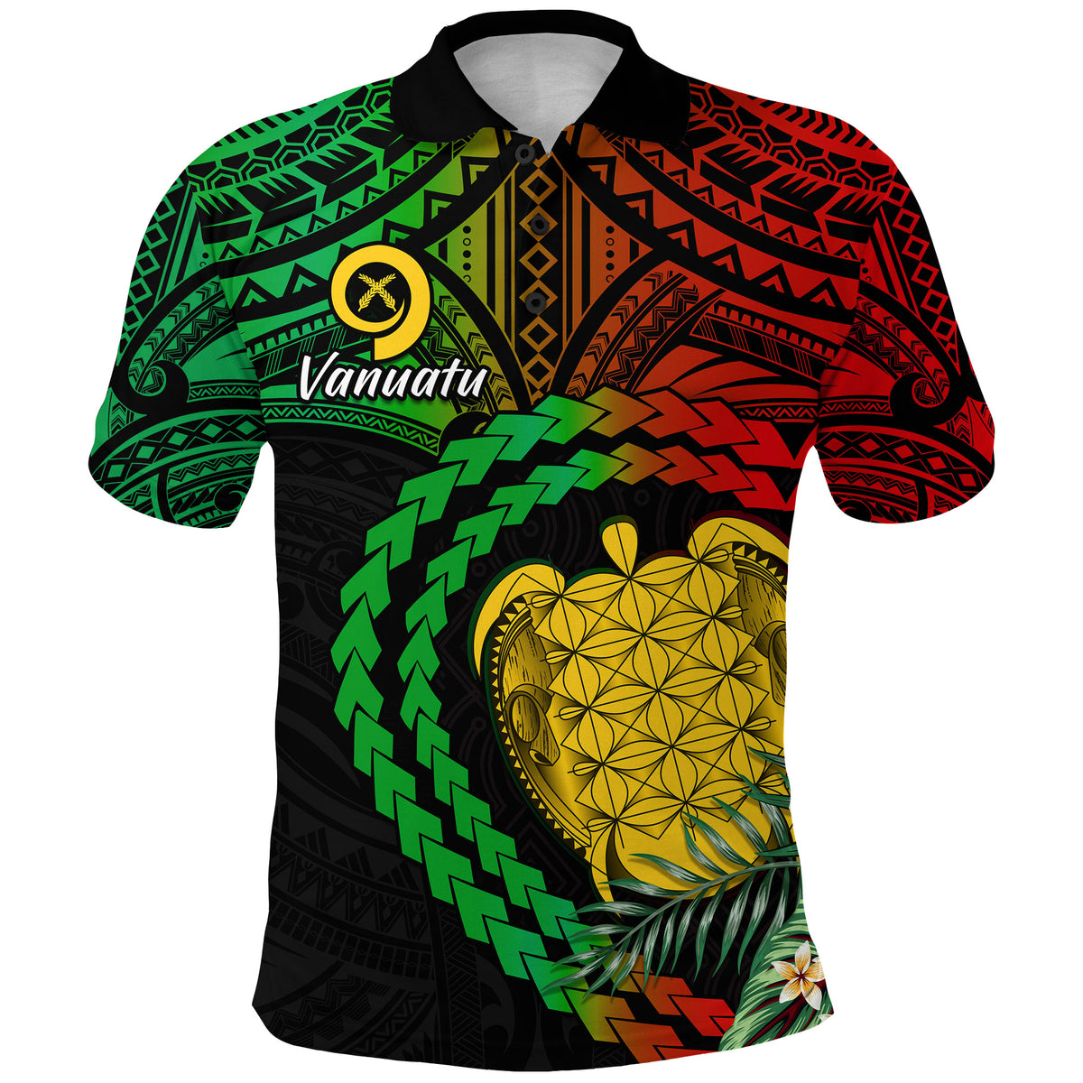 Vanuatu Heart Polynesian Polo Shirt Turtle Sand Drawings LT13 Unisex Black - Polynesian Pride