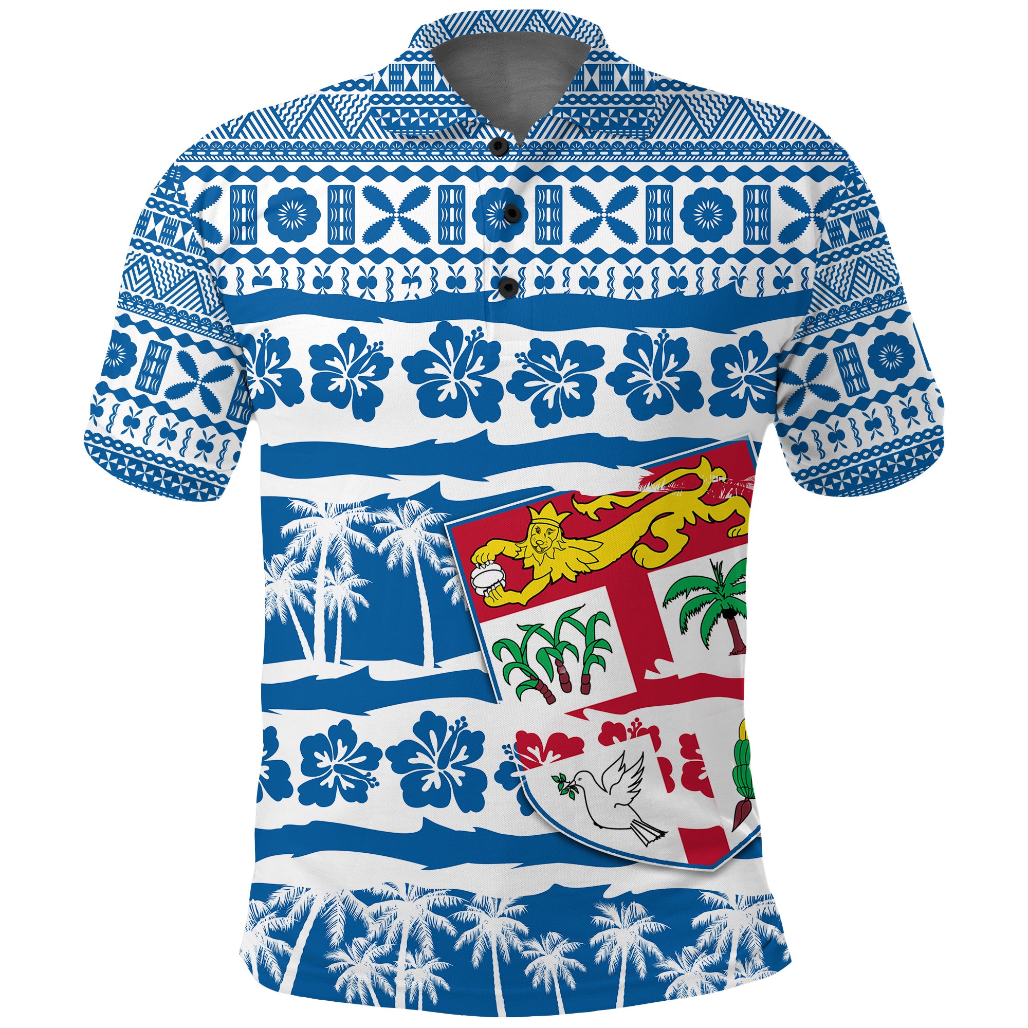 Fiji Polynesian Polo Shirt Fijian Tapa Pattern LT13 Unisex Blue - Polynesian Pride