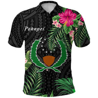 Pohnpei Micronesia Polo Shirt Tropical Flowers LT13 Unisex Black - Polynesian Pride