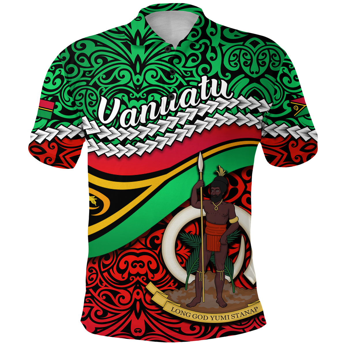 Proud Vanuatu Polo Shirt Pattern Mix Flag LT13 Unisex Green - Polynesian Pride