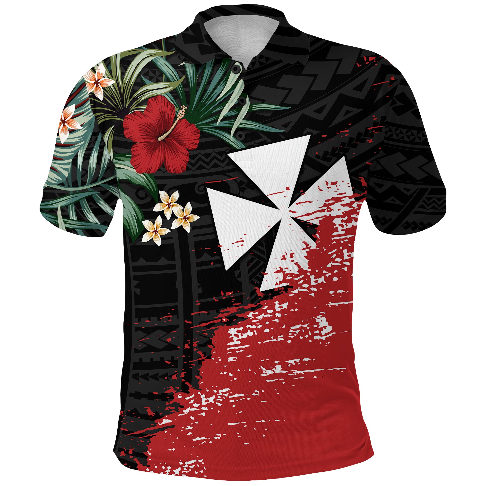 Wallis and Futuna Polynesian Polo Shirt Fantastic Flowers LT13 Unisex Black - Polynesian Pride