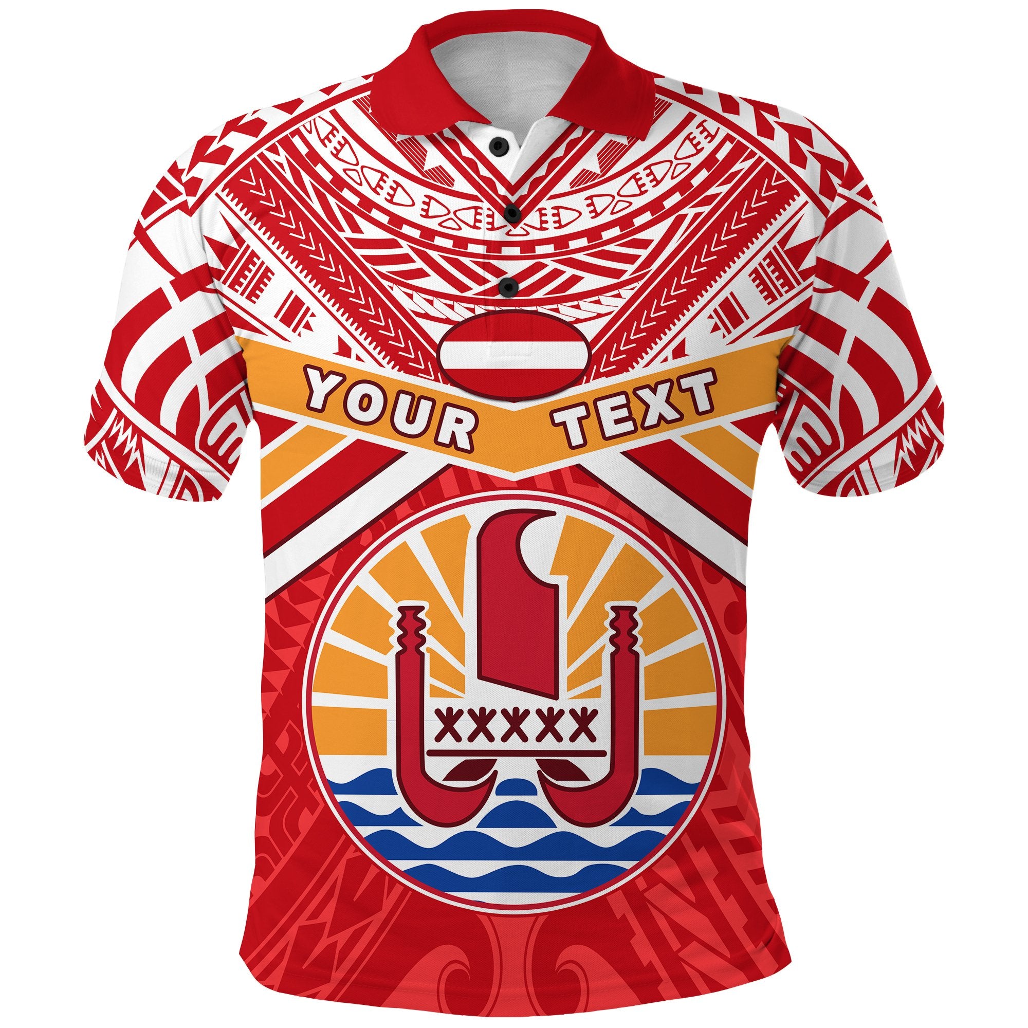 Custom Tahiti Rugby Polo Shirt Polynesian Coat Of Arms and Flag Unisex Red - Polynesian Pride