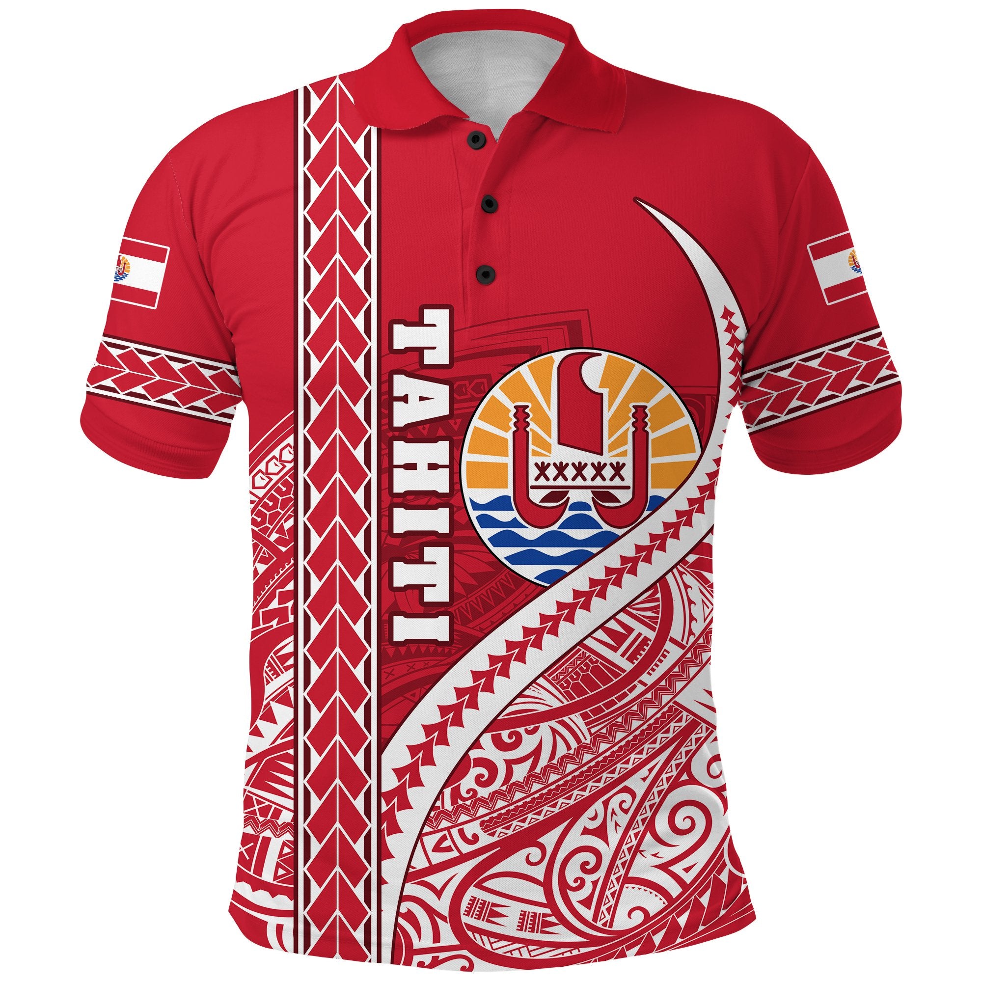 Tahiti Rugby Polo Shirt Marvelous Version Red Unisex Red - Polynesian Pride