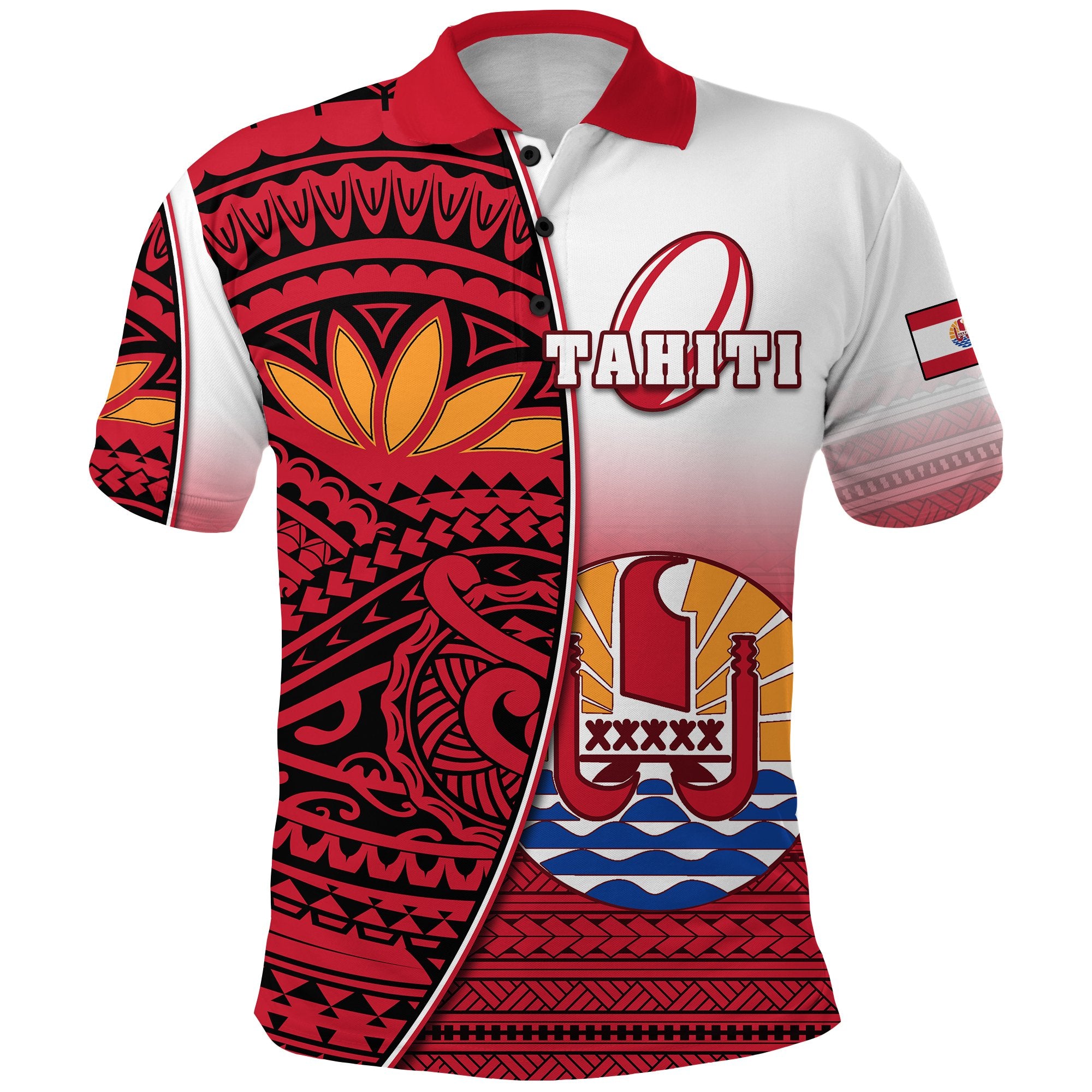 Tahiti Rugby Polo Shirt Impressive Unisex Red - Polynesian Pride