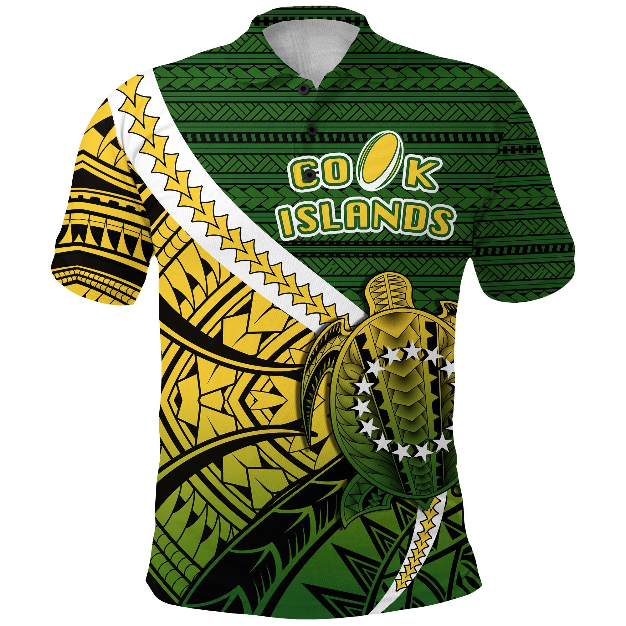 Cook Islands Polo Shirt Style Turtle Rugby Unisex Green - Polynesian Pride