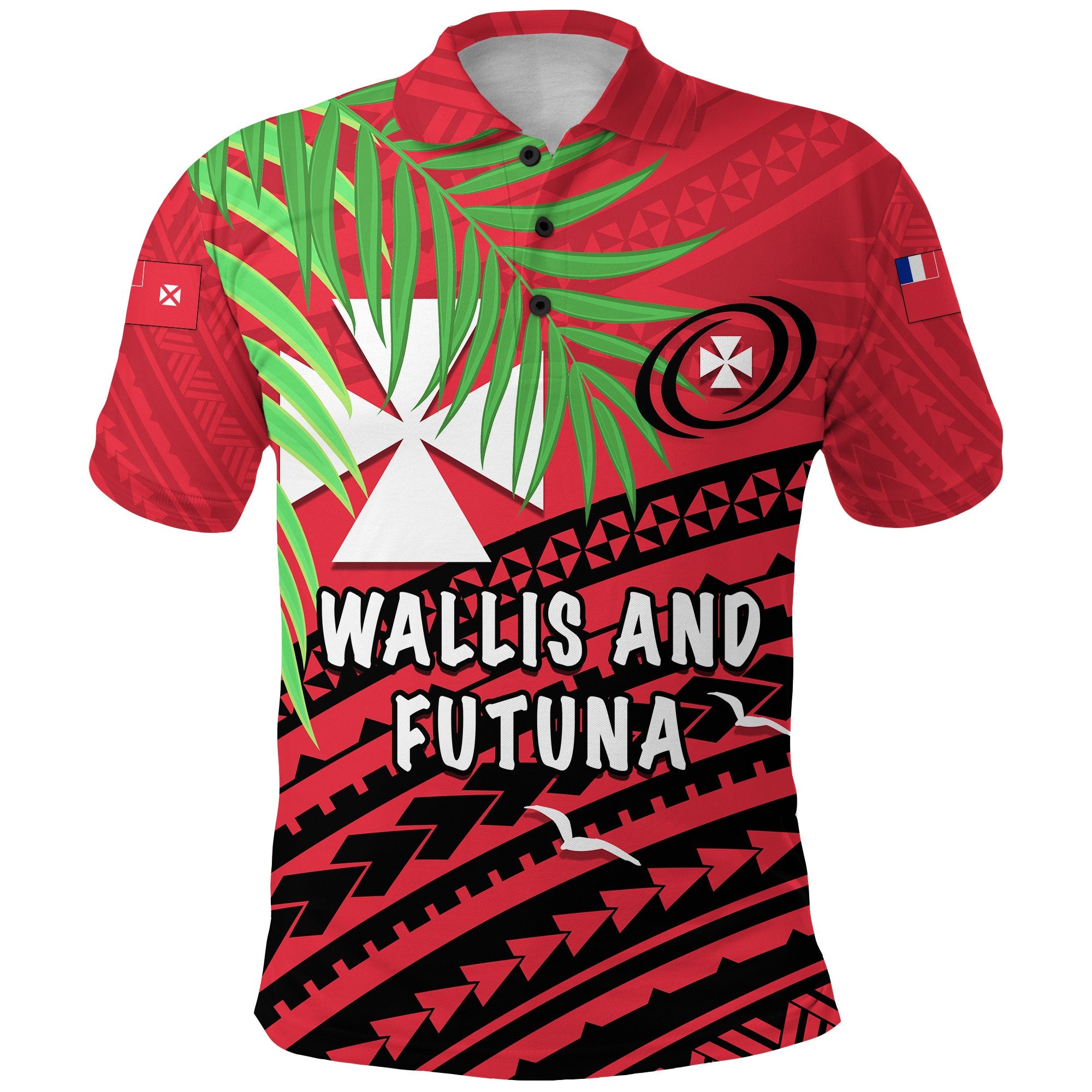 Wallis and Futuna Rugby Polo Shirt Coconut Leaves Unisex Red - Polynesian Pride