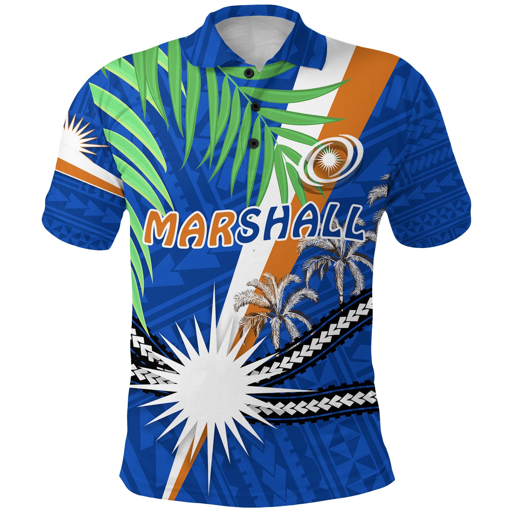 Marshall Islands Rugby Polo Shirt Coconut Leaves Coconut Unisex Blue - Polynesian Pride