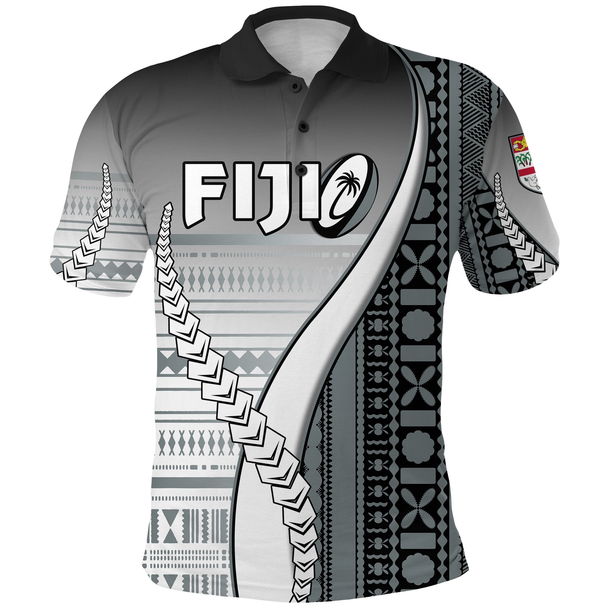 Fiji Rugby Polo Shirt Confident Polynesian Unisex Black - Polynesian Pride