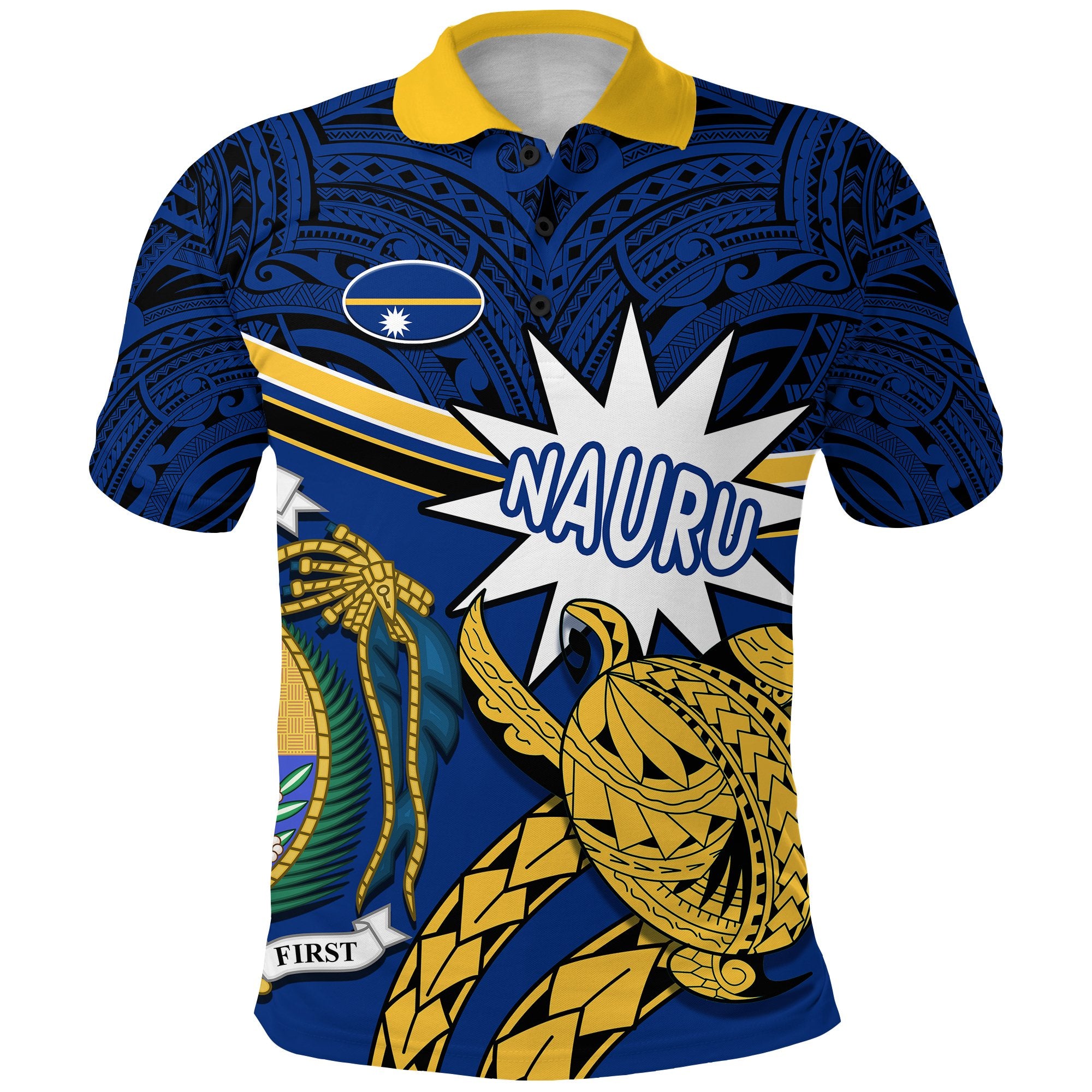 Nauru Rugby Polo Shirt Version Turtle Polynesian Unisex Blue - Polynesian Pride