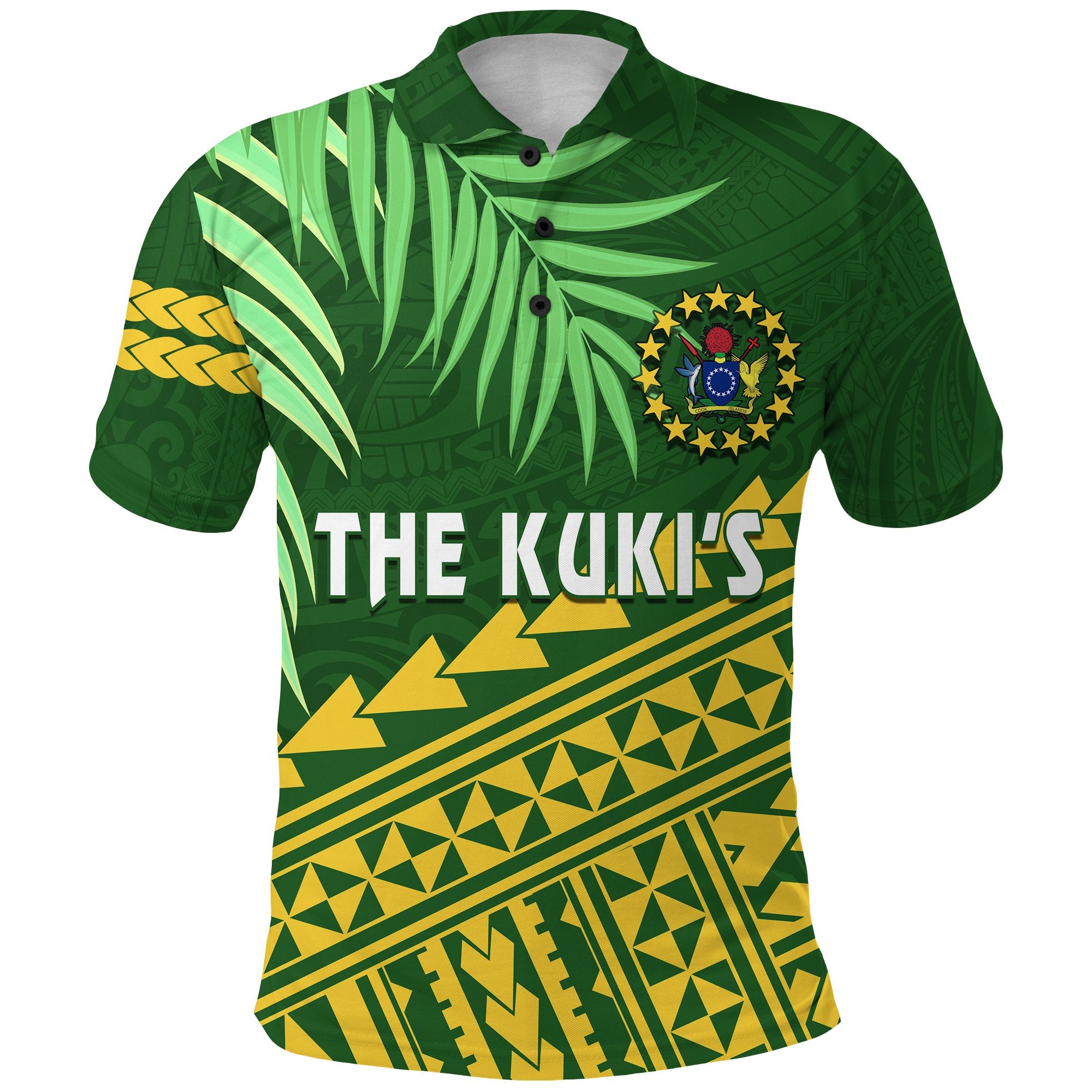 Cook Islands Rugby Polo Shirt Coconut Leaves The Kukis Unisex Green - Polynesian Pride