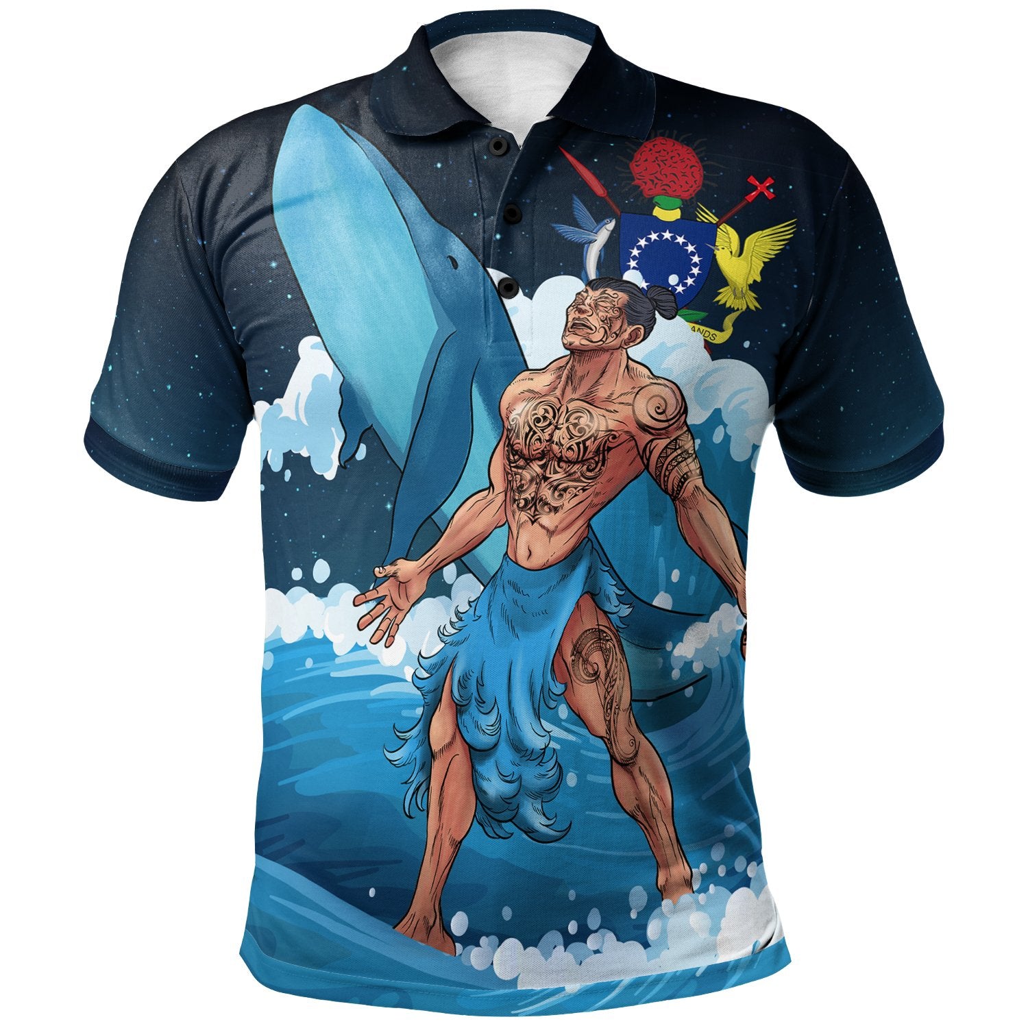 Cook Islands Polo Shirt Tangaroa Whale Unisex Blue - Polynesian Pride