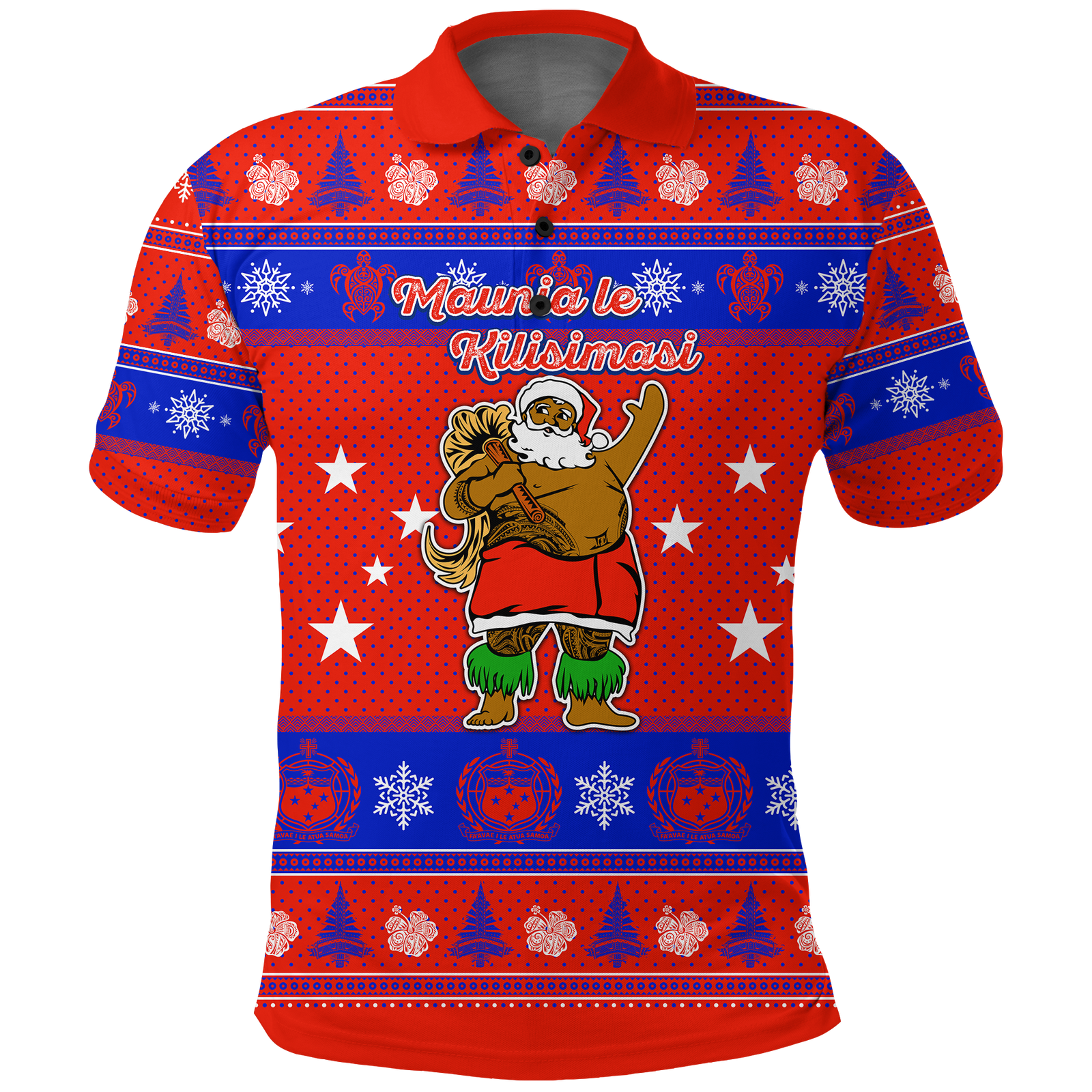Samoa Christmas Maunia Le Kilisimasi Santa Polynesia Tatoo Polo Shirt LT2 RED - Polynesian Pride