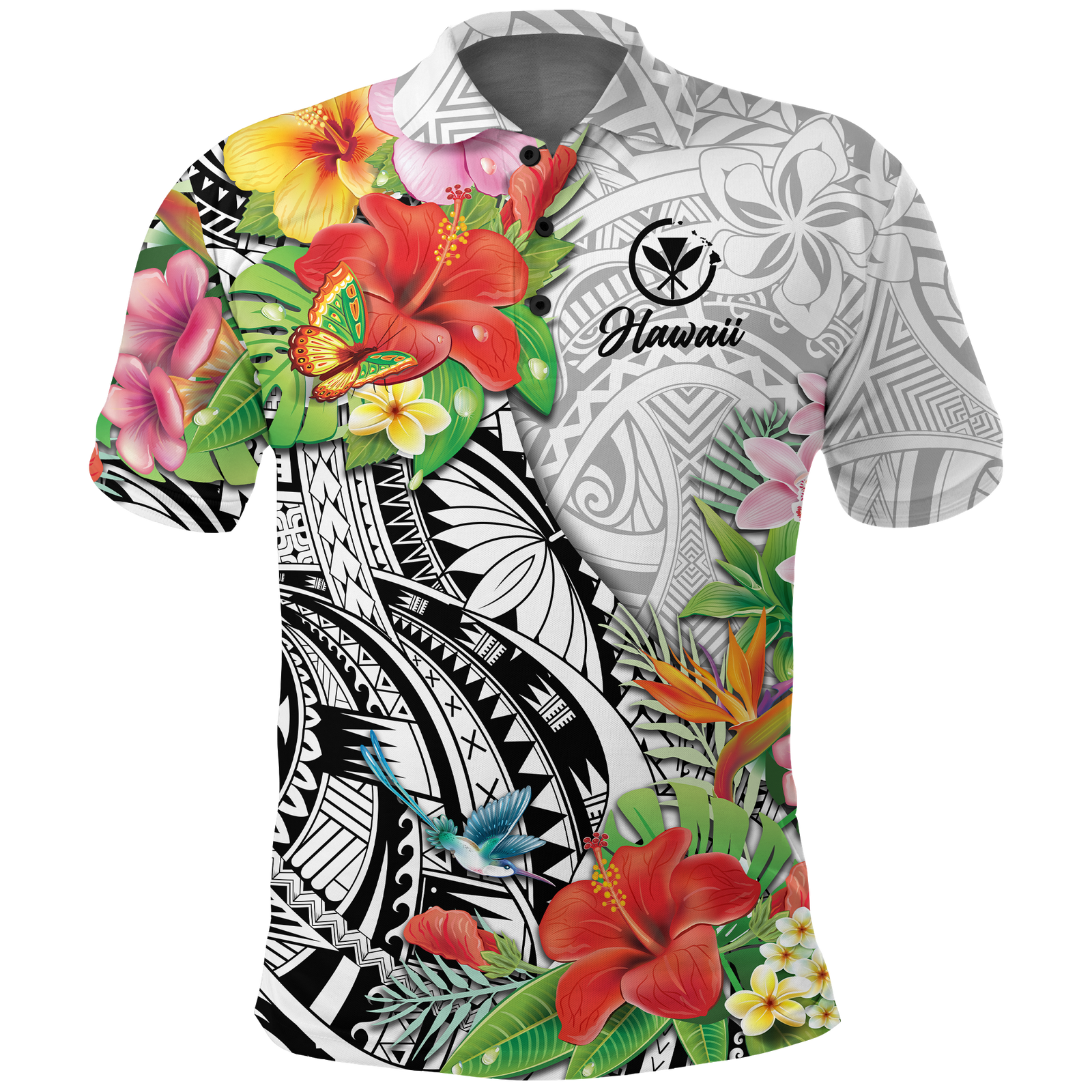 Custom Hawaii Hibiscus Kanaka Polynesia Polo Shirt LT2 WHITE - Polynesian Pride